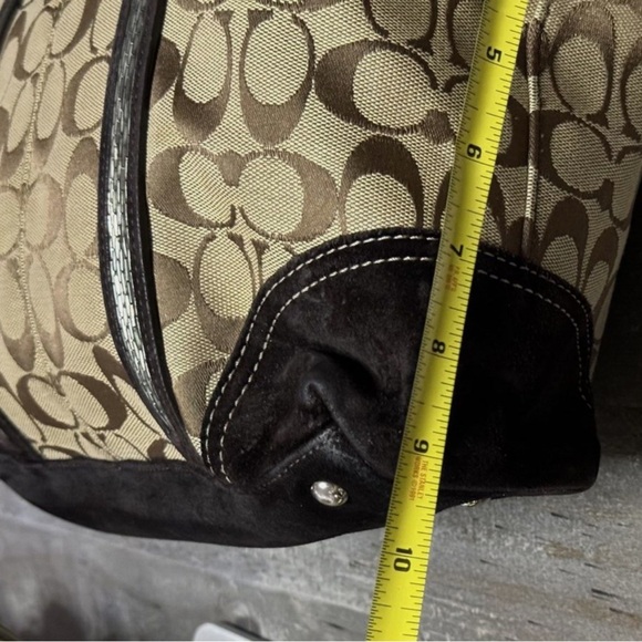 Coach Signature C Khaki Tote Jacquard Beaded Brown Suede Shoulder Bag #8K53 - Picture 4 of 16
